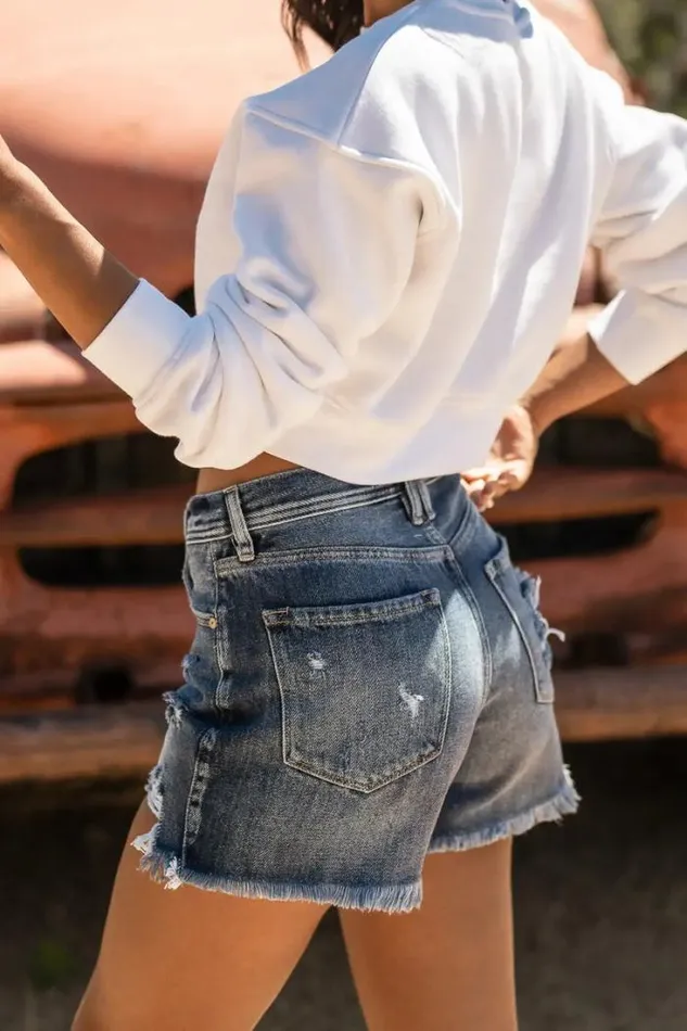 Bohme Denim Shorts Dean Distressed Shorts 8211 FINAL SALE Medium Wash 8211 Women