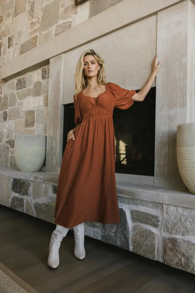 Bohme Dresses Addison Puff Sleeve Dress In Rust Rust 8211 Women