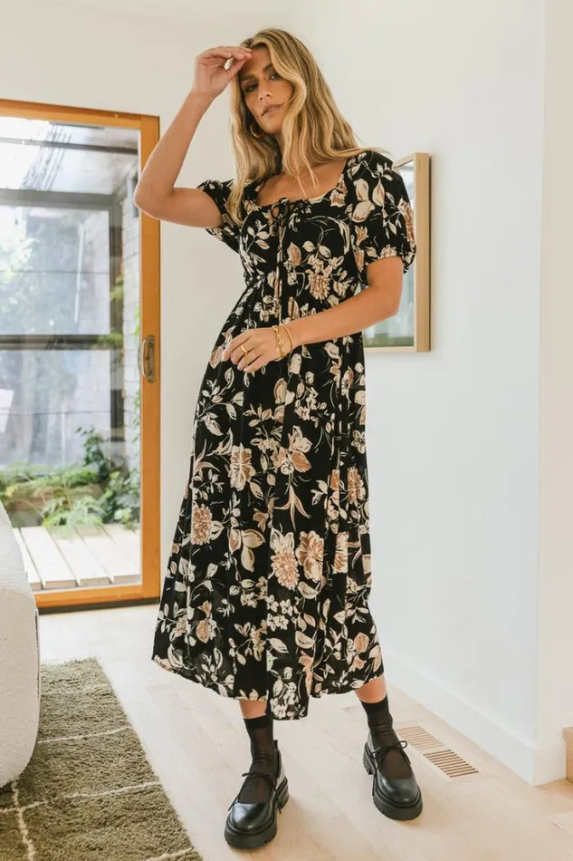 Bohme Dresses Brooke Floral Midi Dress 8211 FINAL SALE Black 8211 Women