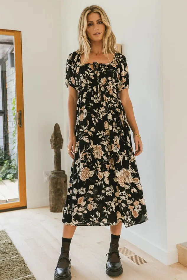 Bohme Dresses Brooke Floral Midi Dress 8211 FINAL SALE Black 8211 Women Bohme Dresses Brooke Floral Midi Dress 8211 FINAL SALE Black 8211 Women