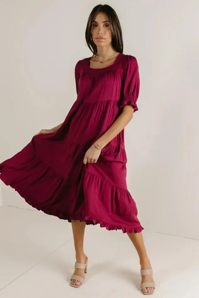 Bohme Dresses Danae Tiered Midi Dress In Red Red 8211 Women