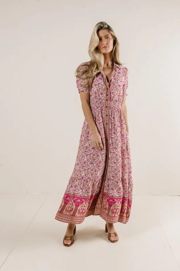 Bohme Dresses Floral Collared Button Up Dress In Pink Pink 8211 Women