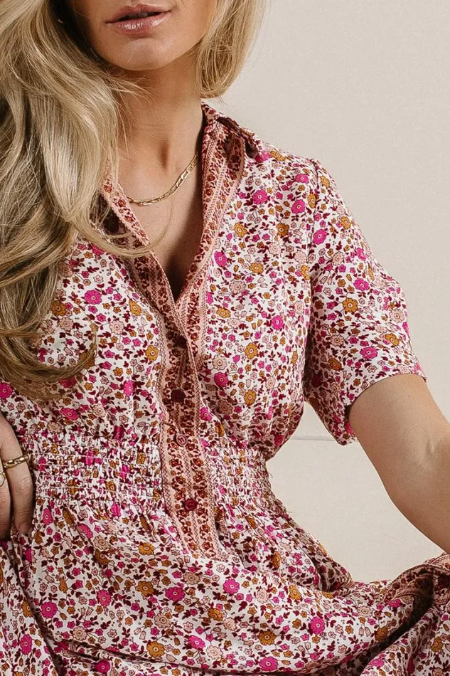Bohme Dresses Floral Collared Button Up Dress In Pink Pink 8211 Women