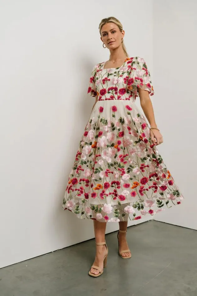 Bohme Dresses Floral Embroidered Mesh Dress Magenta 8211 Women