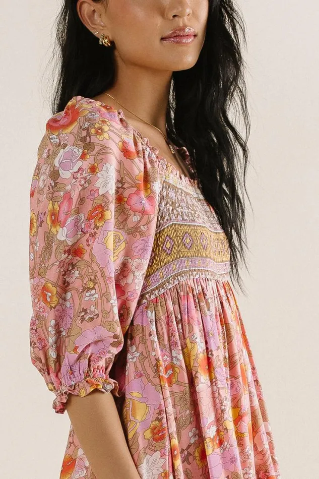 Bohme Dresses Janice Smocked Floral Dress In Pink Pink 8211 Women