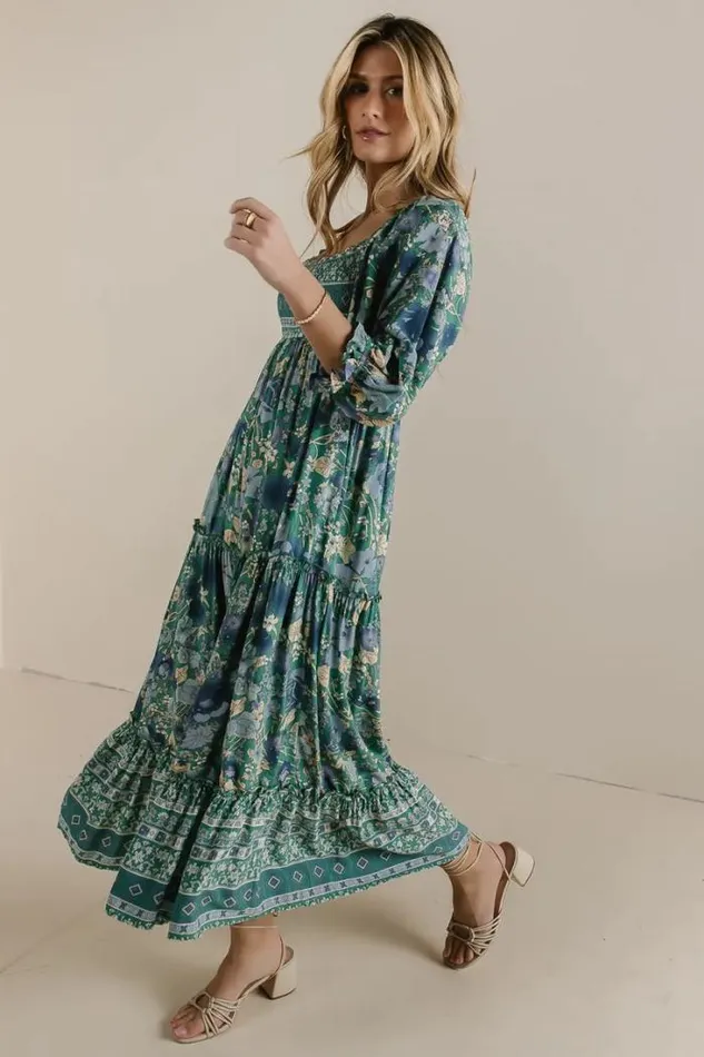 Bohme Dresses Janice Smocked Floral Dress In Teal Teal 8211 Women