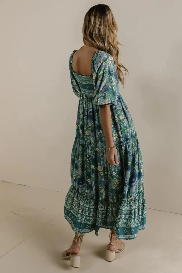 Bohme Dresses Janice Smocked Floral Dress In Teal Teal 8211 Women Bohme Dresses Janice Smocked Floral Dress In Teal Teal 8211 Women
