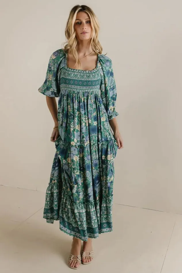 Bohme Dresses Janice Smocked Floral Dress In Teal Teal 8211 Women Bohme Dresses Janice Smocked Floral Dress In Teal Teal 8211 Women