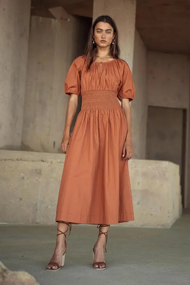 Bohme Dresses Jaxie Midi Dress In Rust 8211 FINAL SALE Rust 8211 Women Bohme Dresses Jaxie Midi Dress In Rust 8211 FINAL SALE Rust 8211 Women