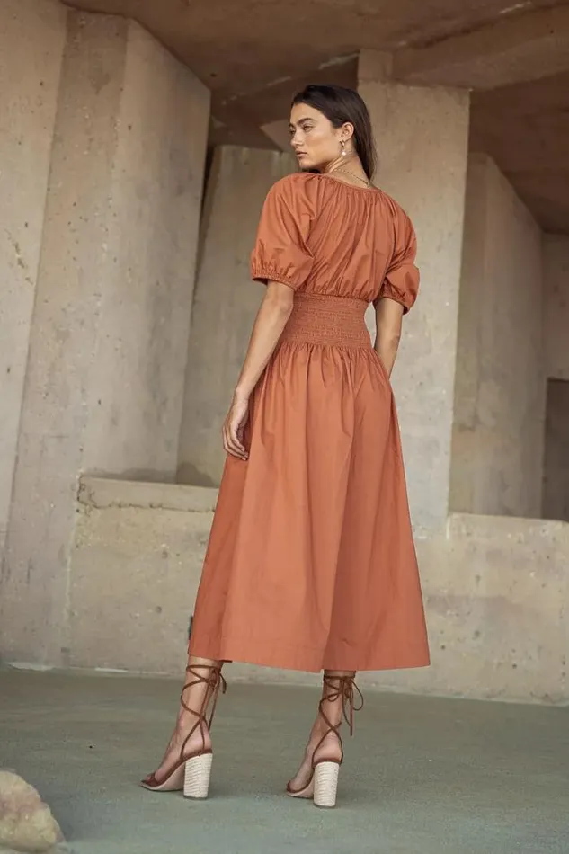 Bohme Dresses Jaxie Midi Dress In Rust 8211 FINAL SALE Rust 8211 Women Bohme Dresses Jaxie Midi Dress In Rust 8211 FINAL SALE Rust 8211 Women