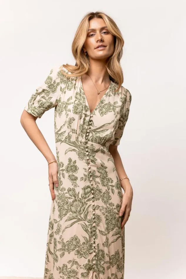 Bohme Dresses Lia Floral Midi Dress In Sage Sage 8211 Women