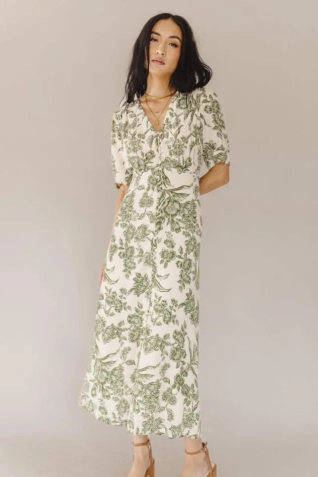 Bohme Dresses Lia Floral Midi Dress In Sage Sage 8211 Women