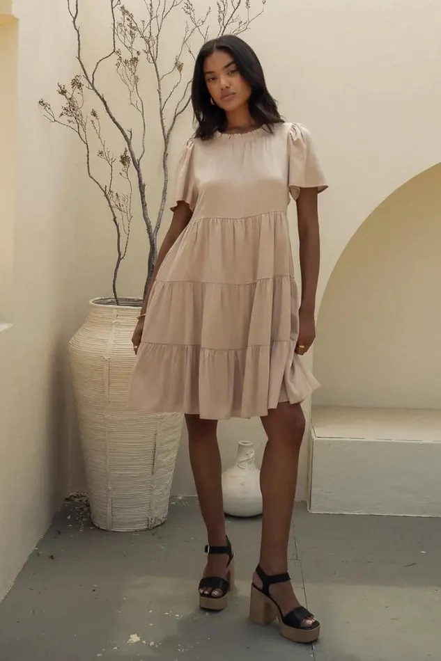 Bohme Dresses Porsha Tiered Dress 8211 FINAL SALE Taupe 8211 Women Bohme Dresses Porsha Tiered Dress 8211 FINAL SALE Taupe 8211 Women