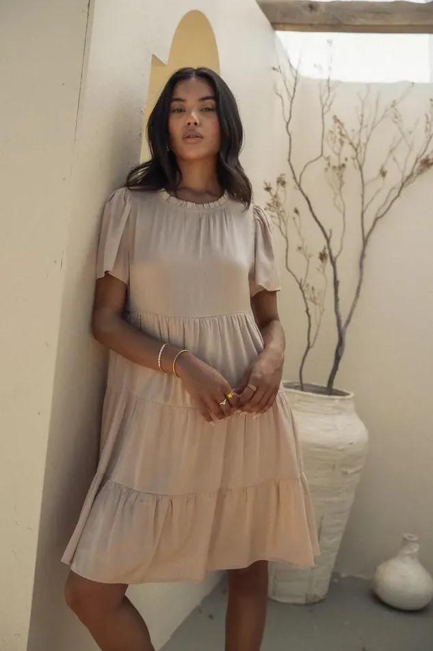 Bohme Dresses Porsha Tiered Dress 8211 FINAL SALE Taupe 8211 Women Bohme Dresses Porsha Tiered Dress 8211 FINAL SALE Taupe 8211 Women