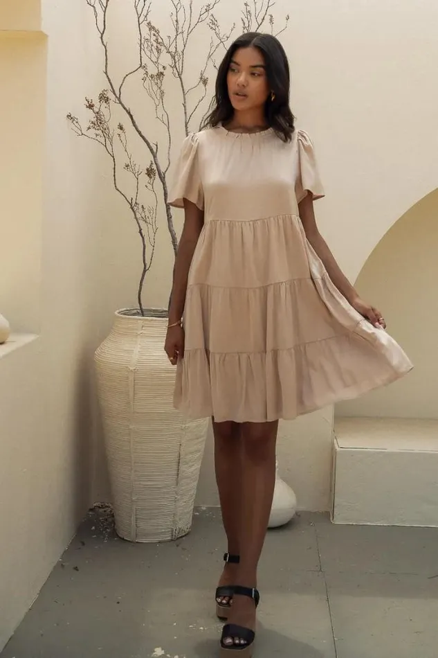 Bohme Dresses Porsha Tiered Dress 8211 FINAL SALE Taupe 8211 Women Bohme Dresses Porsha Tiered Dress 8211 FINAL SALE Taupe 8211 Women