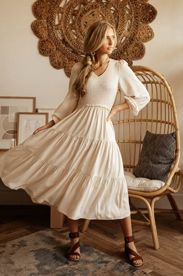 Bohme Dresses Smocked Tiered Midi Dress In Ivory 8211 FINAL SALE Ivory 8211 Women