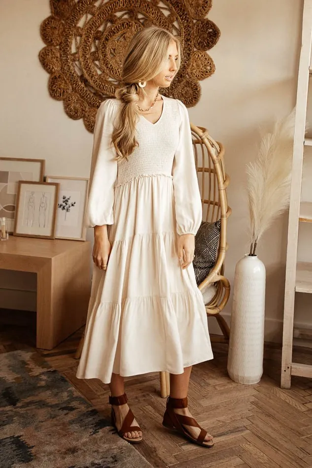Bohme Dresses Smocked Tiered Midi Dress In Ivory 8211 FINAL SALE Ivory 8211 Women