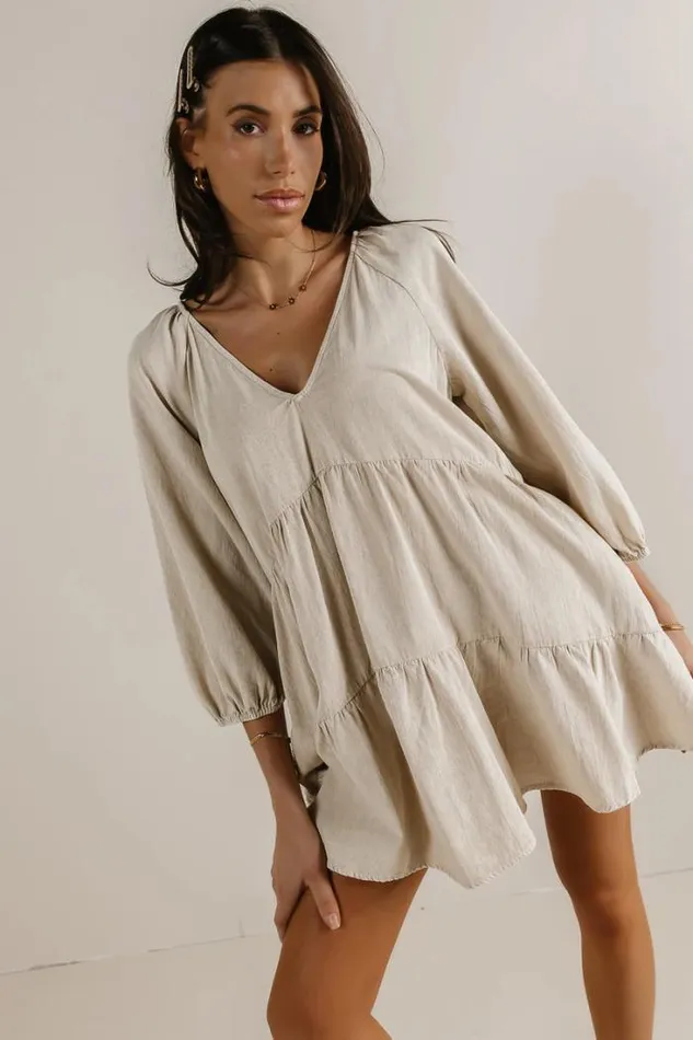 Bohme Dresses Tiered VNeck Dress In Beige Beige 8211 Women
