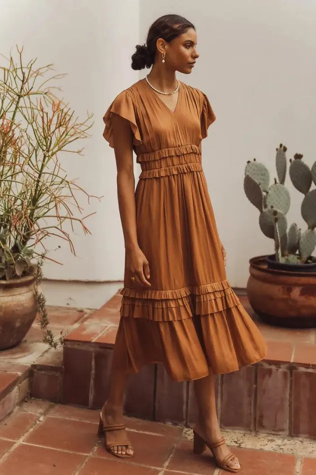 Bohme Dresses Willa Ruffle Dress In Camel Camel 8211 Women