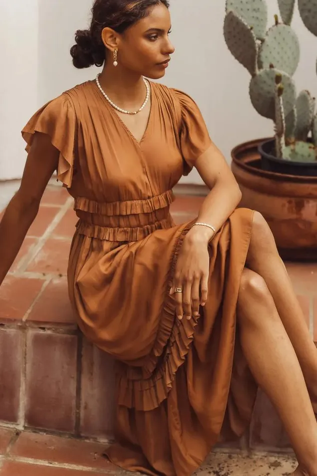 Bohme Dresses Willa Ruffle Dress In Camel Camel 8211 Women Bohme Dresses Willa Ruffle Dress In Camel Camel 8211 Women