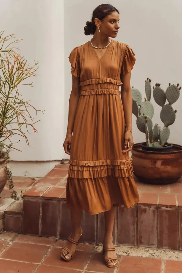 Bohme Dresses Willa Ruffle Dress In Camel Camel 8211 Women Bohme Dresses Willa Ruffle Dress In Camel Camel 8211 Women