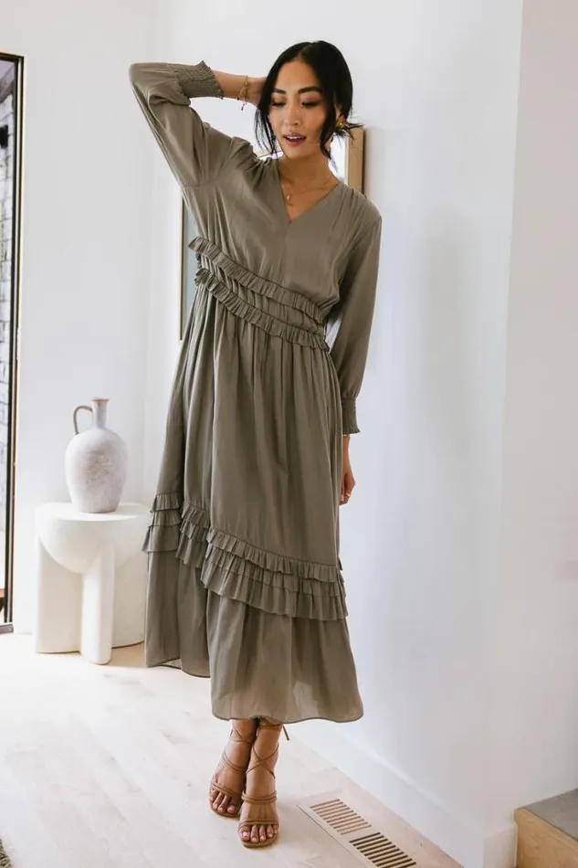 Bohme Dresses Willa Sleeved Ruffle Dress In Sage Sage 8211 Women