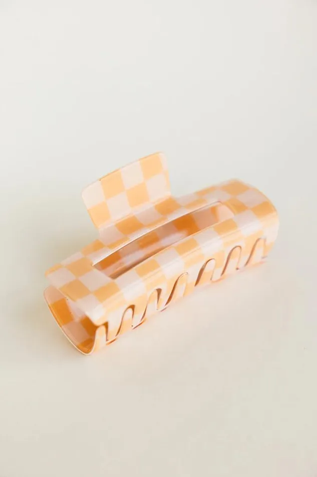 Bohme Hair Accessories Checkered Rectangle Claw Clip In Peach Peach 8211 Women