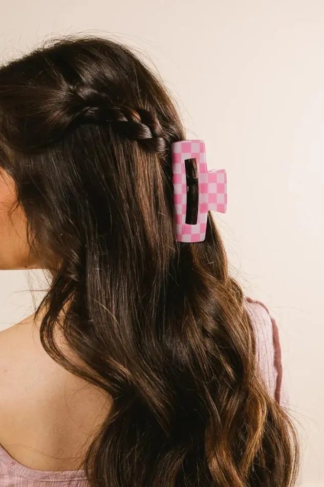 Bohme Hair Accessories Checkered Rectangle Claw Clip In Peach Peach 8211 Women