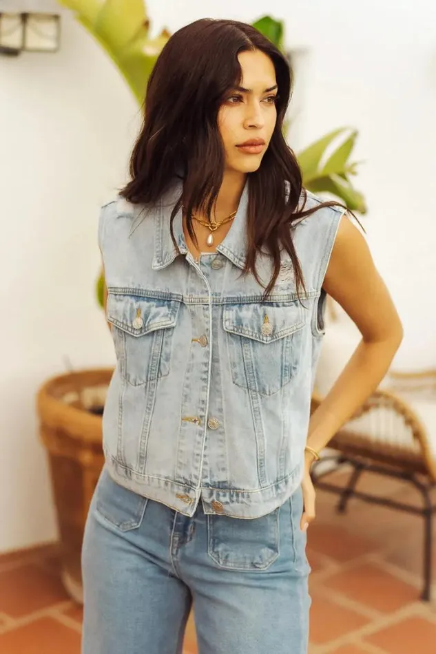 Bohme Jackets and Blazers Carter Denim Vest 8211 FINAL SALE Light Wash 8211 Women