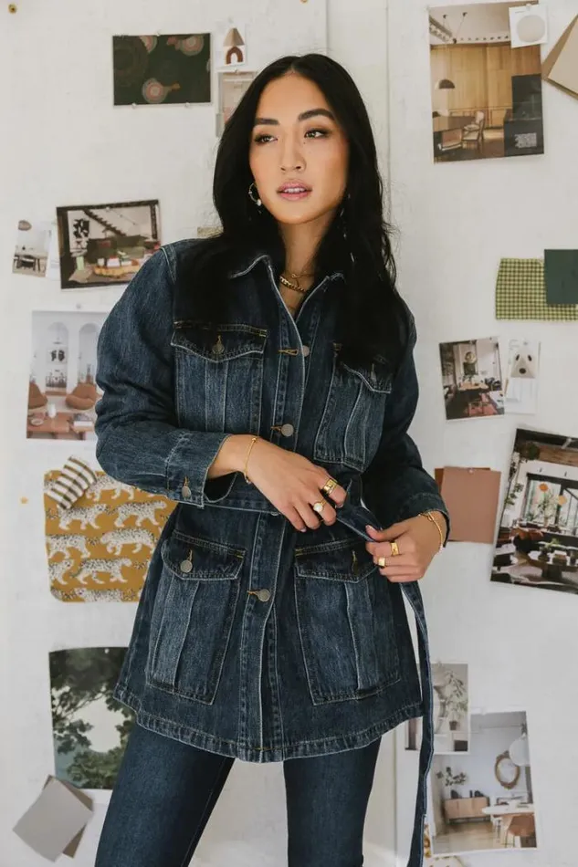 Bohme Outerwear Baker Cargo Denim Jacket Dark Wash 8211 Women