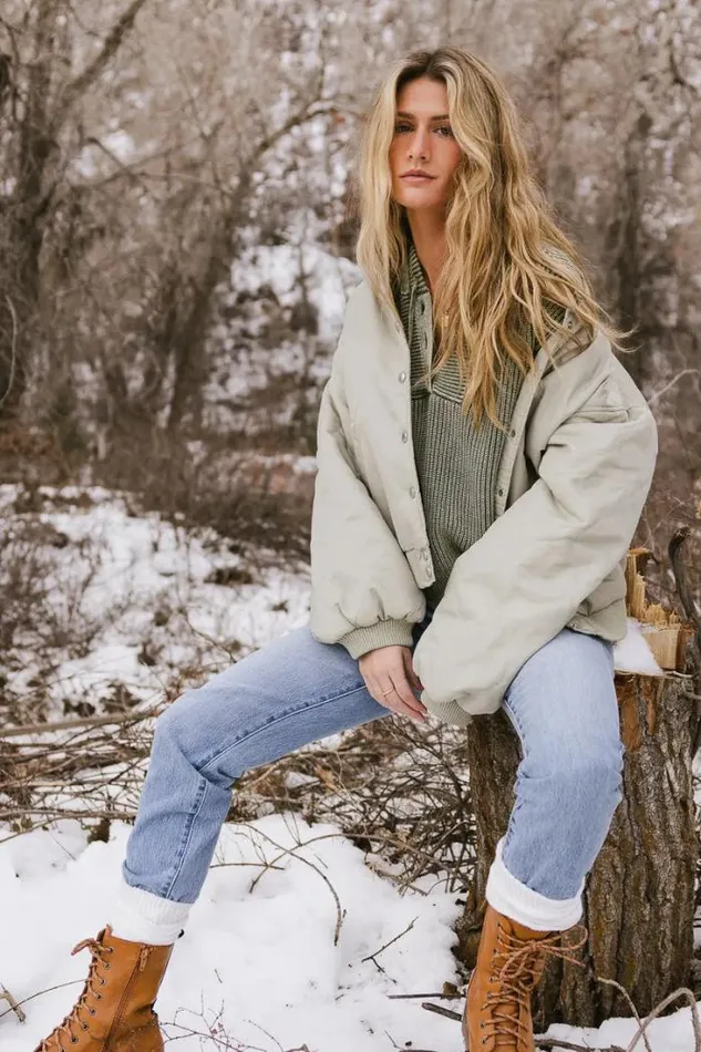 Bohme Outerwear Madilyn Bomber Jacket In Sage Sage 8211 Women