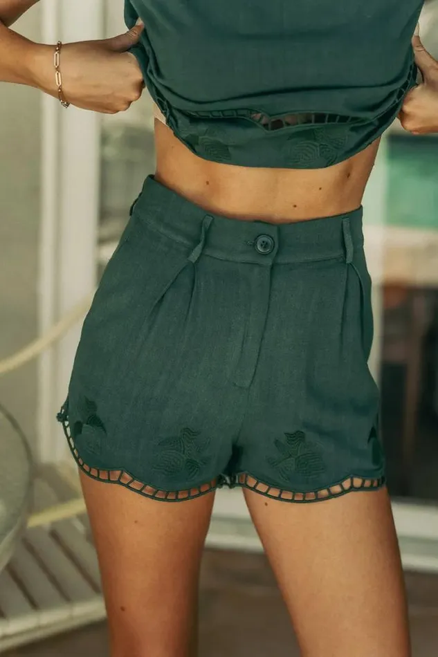 Bohme Shorts Katniss Embroidered Shorts In Teal Teal 8211 Women