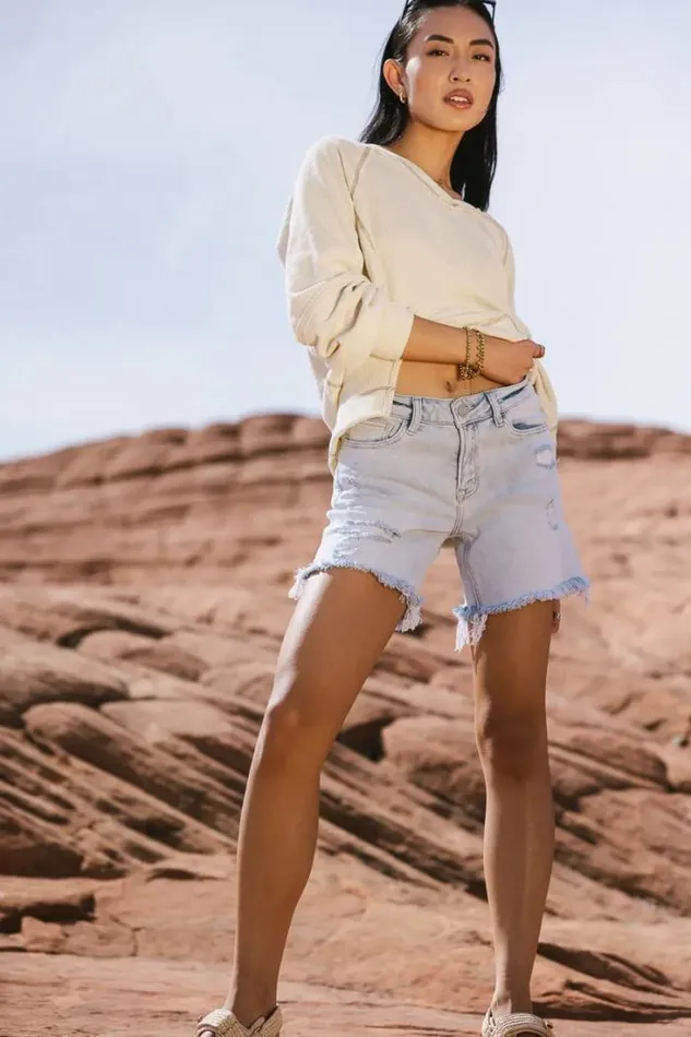 Bohme Shorts Loretta Mid Thigh Shorts Light Wash 8211 Women
