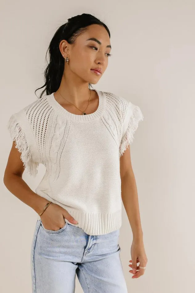 Bohme Sweaters Fringe Detail Sweater Top Cream 8211 Women