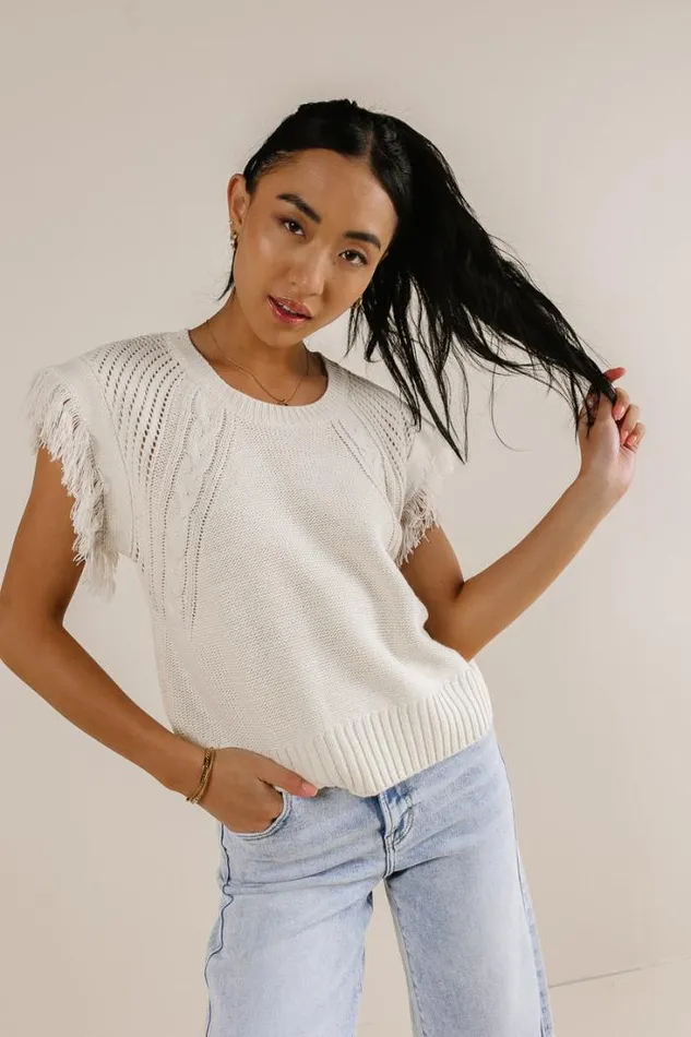 Bohme Sweaters Fringe Detail Sweater Top Cream 8211 Women