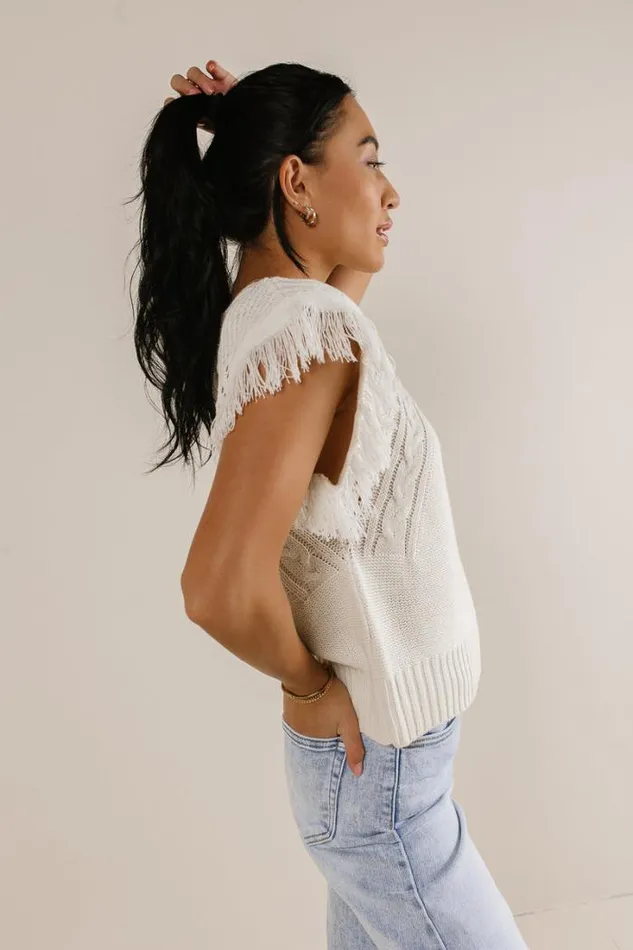 Bohme Sweaters Fringe Detail Sweater Top Cream 8211 Women