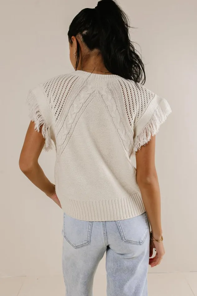 Bohme Sweaters Fringe Detail Sweater Top Cream 8211 Women