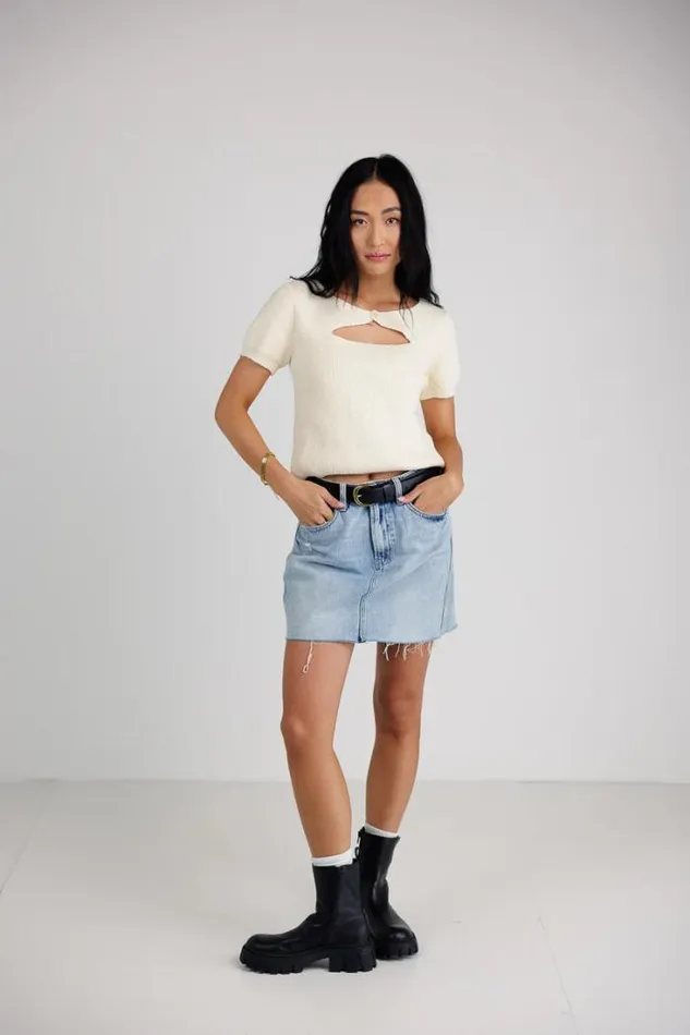 Bohme Sweaters Polly Cut Out Sweater Top Ivory 8211 Women