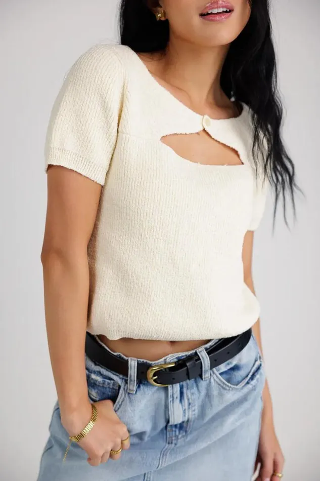 Bohme Sweaters Polly Cut Out Sweater Top Ivory 8211 Women