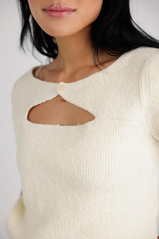 Bohme Sweaters Polly Cut Out Sweater Top Ivory 8211 Women