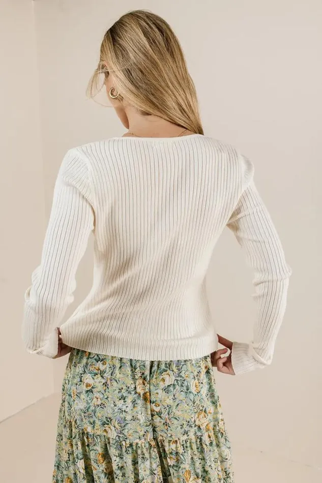 Bohme Sweaters Ribbed Square Neck Sweater Ivory 8211 Women