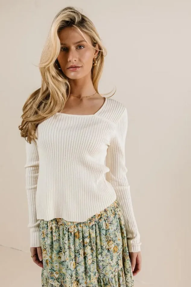 Bohme Sweaters Ribbed Square Neck Sweater Ivory 8211 Women