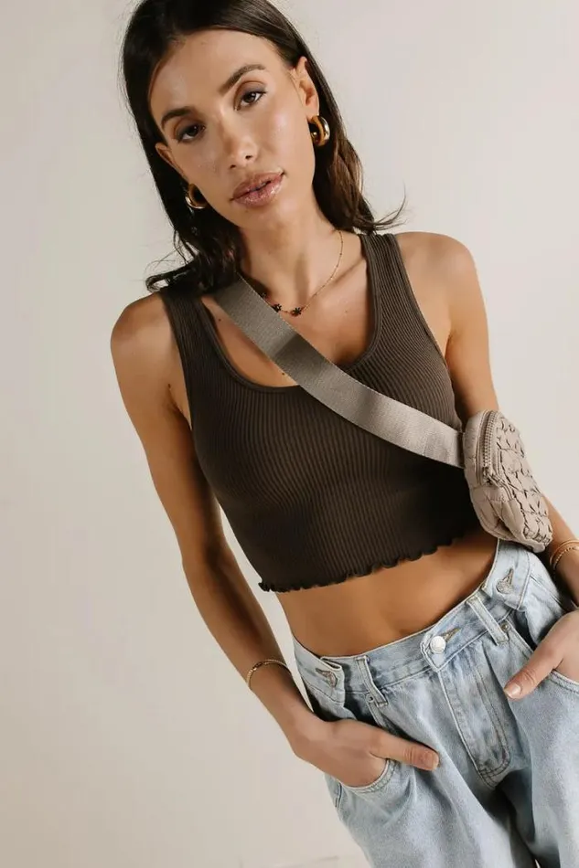 Bohme Tees and Tanks Everleigh Cropped Tank In Brown Brown 8211 Women