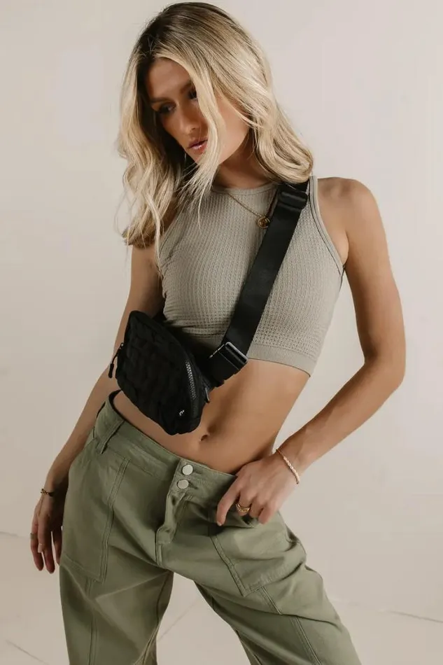 Bohme Tees and Tanks Ines Waffle Knit Tank In Moss Moss 8211 Women