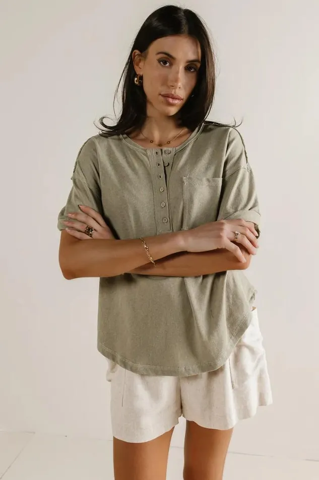 Bohme Tees and Tanks Mazzy Henley Knit Top In Sage Sage 8211 Women