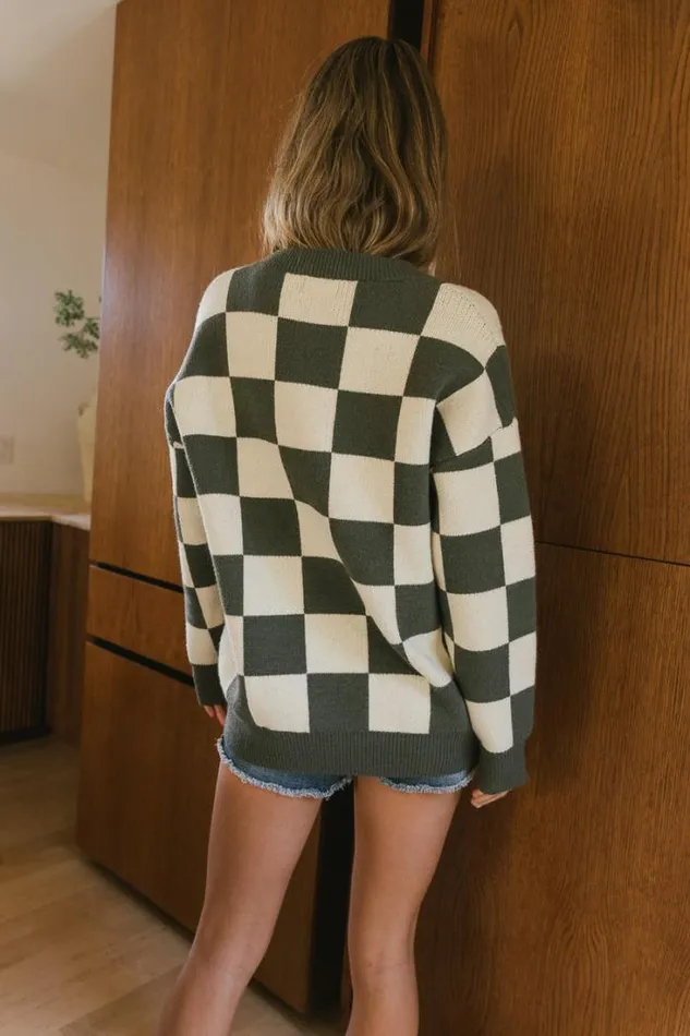 Bohme Tops Angela Checkered Sweater In Olive Olive 8211 Women Bohme Tops Angela Checkered Sweater In Olive Olive 8211 Women
