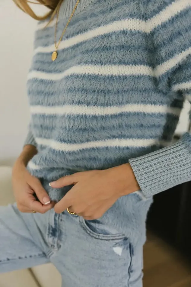 Bohme Tops Anya Striped Fuzzy Sweater 8211 FINAL SALE Blue 8211 Women