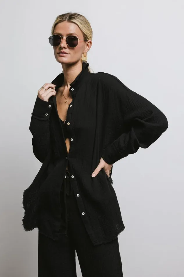 Bohme Tops Casey Button Up In Black Black 8211 Women Bohme Tops Casey Button Up In Black Black 8211 Women