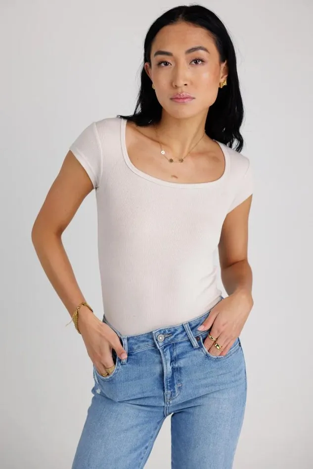 Bohme Tops Clara Square Neck Bodysuit In Bone Bone 8211 Women