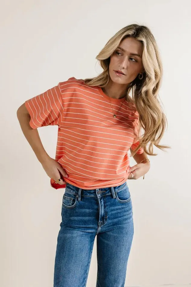 Bohme Tops Evie Striped TShirt In Salmon Salmon 8211 Women